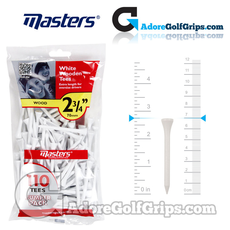 Masters Golf White Wooden Tees - Bumper Pack - 2 3/4 Inch (70mm) - White (110 Pack)