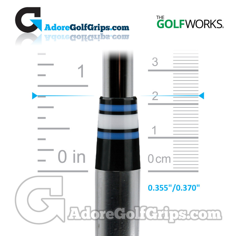 The GolfWorks 8R Designer Iron Ferrules 0.355"-0.370" (22.25mm Length) - Black / Blue / White (12 Pack)