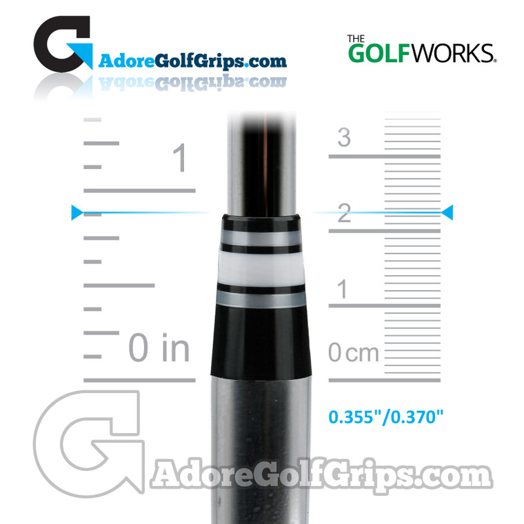 The GolfWorks 8R Designer Iron Ferrules 0.355"-0.370" (22.25mm Length) - Black / Silver / White (12 Pack)