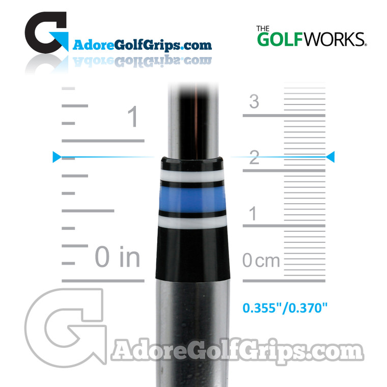 The GolfWorks 8R Designer Iron Ferrules 0.355"-0.370" (22.25mm Length) - Black / White / Blue (12 Pack)