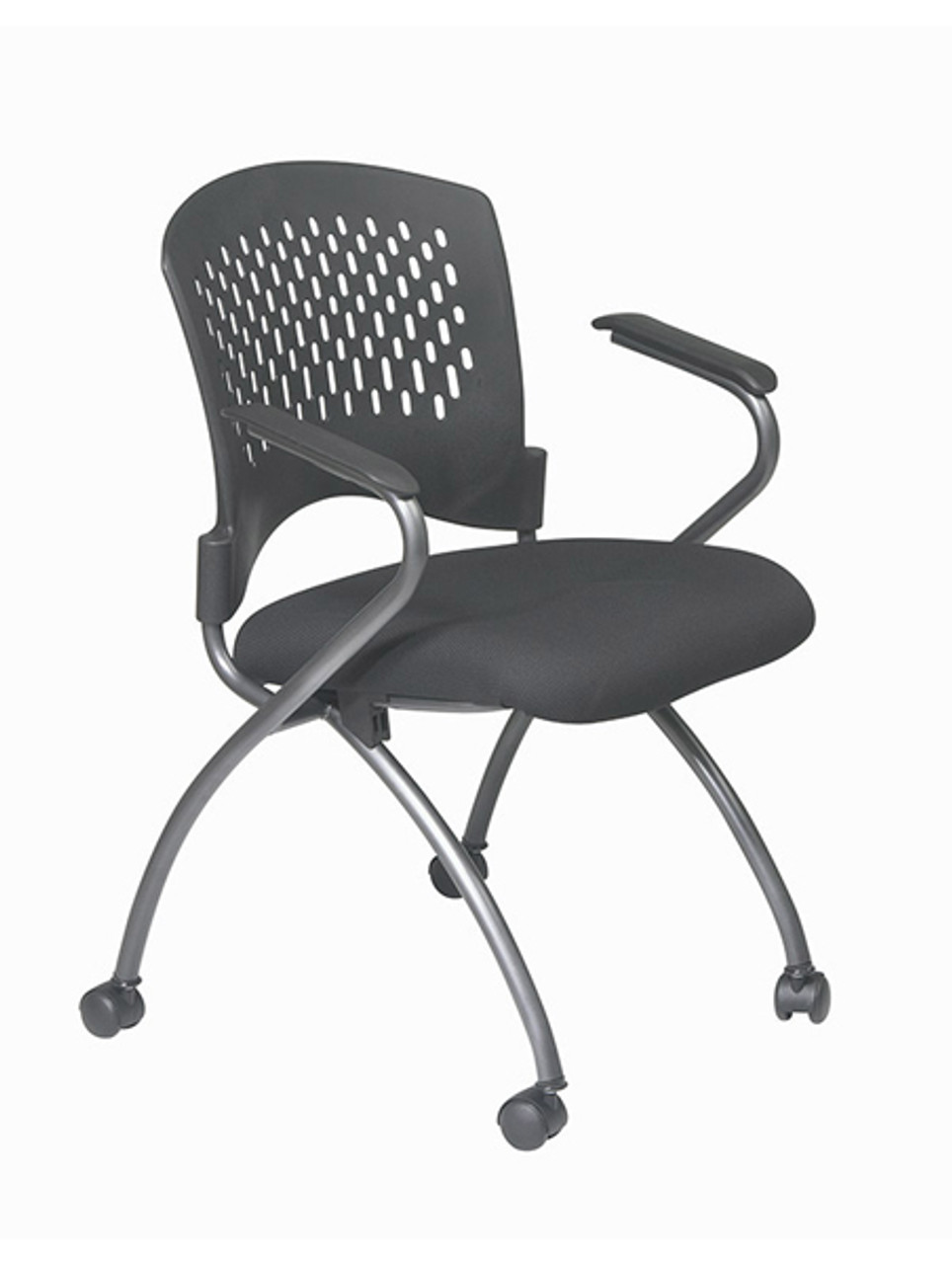 2-Pack Titanium Finish Office Star Deluxe Ventilated Plastic Back FreeFlex Coal Seat Armless Folding Chair with Casters 