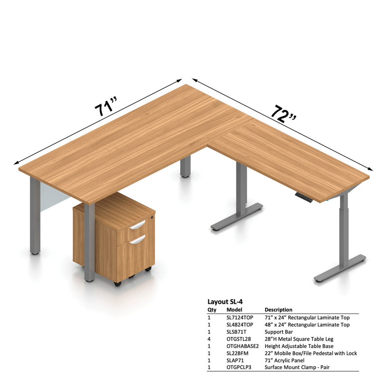 Offices To Go Layout Sl4 71 X 72 L Shape Desk With Height Adjustable Table Base Reversible Everything For Offices