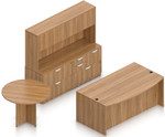 Offices To Go Layout SL-21, Bow Front Desk & Credenza with Hutch and Round Table