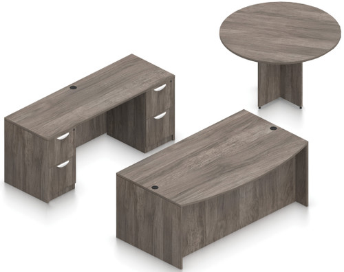 Offices To Go Layout SL-20 - Desk & Credenza with Round Table