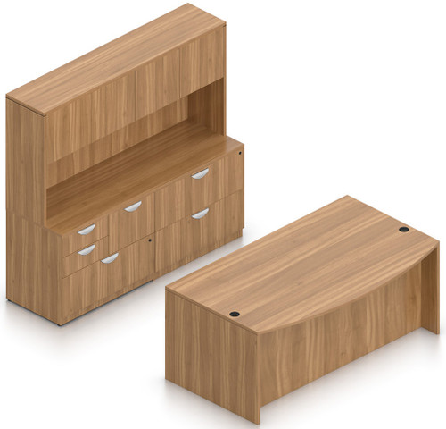 Offices To Go Layout SL-23, Bow Front Desk & Credenza with Hutch