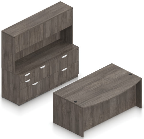 Offices To Go Layout SL-23, Bow Front Desk & Credenza with Hutch
