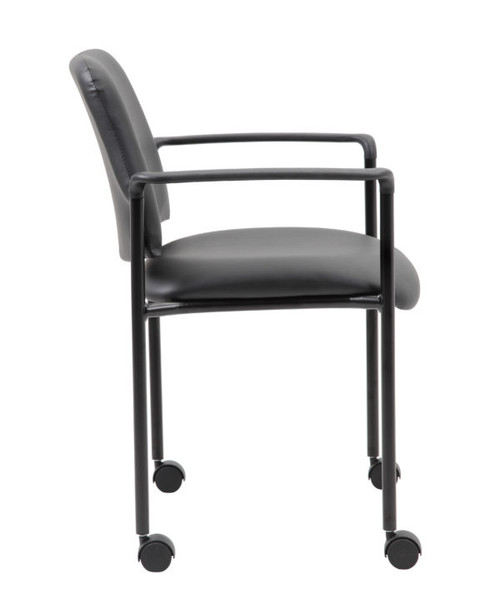 Boss Square Back Diamond Stacking Chair with Arm and Casters In Black Caressoft