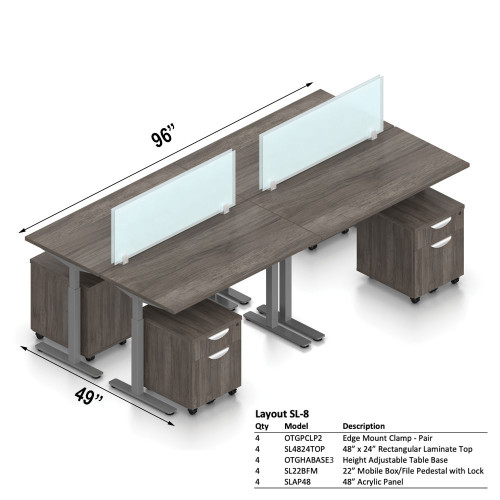 Offices To Go Layout SL-8, 49" x 96" 4-Pod Workstation