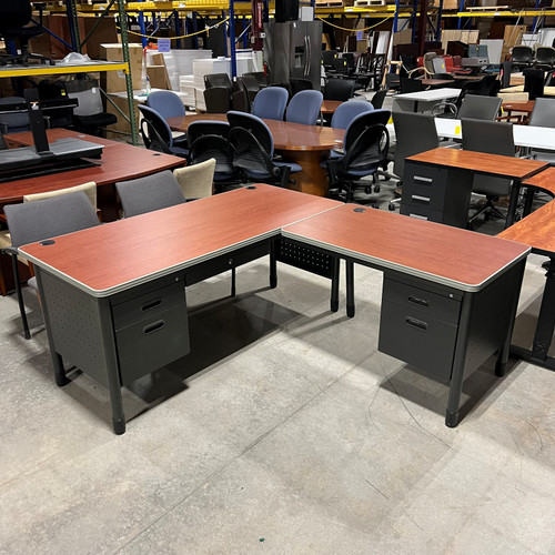 Pre-Owned Cherry Laminate/Charcoal, L-Shape Desk