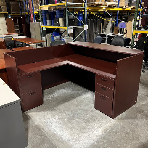 Pre-Owned Cherryman Mahogany Laminate, L-Shape Reception Desk