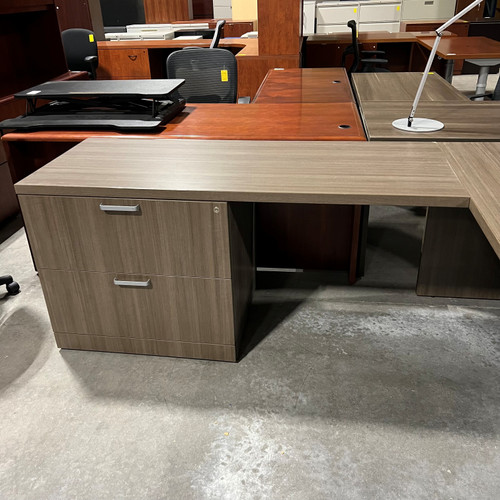 Pre-Owned Ash Laminate, L-Shape Bow Front Desk, Left Handed