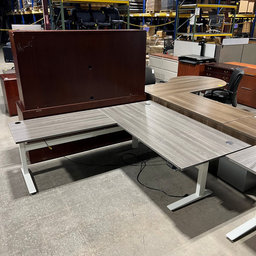 Pre-Owned Grey Laminate L-Shape Height Adjustable Table, Left Handed