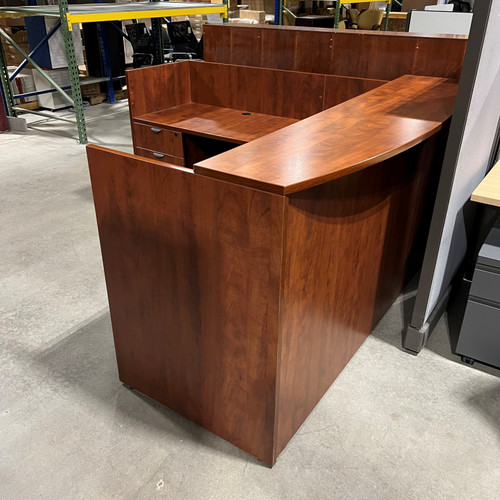 Pre-Owned Cherry Laminate, Left Handed L-Shape Reception Desk 78"D x 71"W