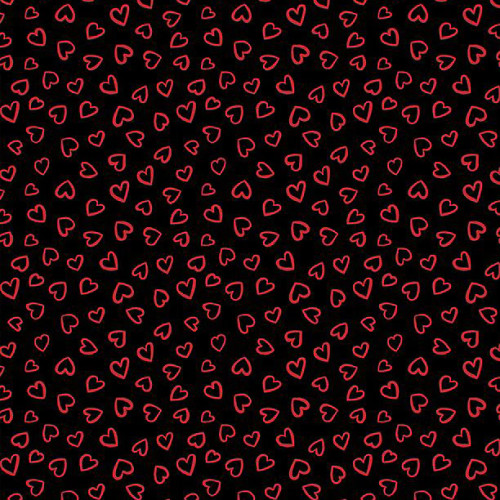 Happy Hearts, red heart outline on black