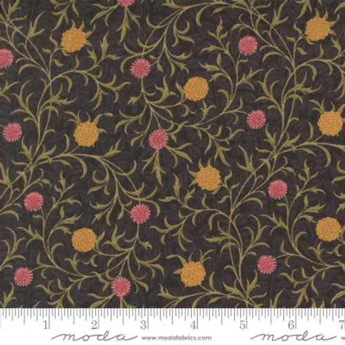 Morris Manor, ebony, scroll florals
