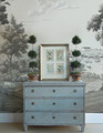 Virginia Grisaille, printed mural wallpaper by Paul Montgomery. Grey panoramic in room.