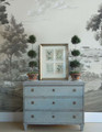 Virginia Grisaille, printed mural wallpaper by Paul Montgomery. Grey panoramic in room.