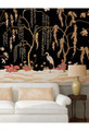 Ginsberg, printed mural wallpaper by Paul Montgomery. Black chinoiserie mural in room.
