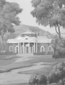 Blue Ridge, printed mural wallpaper by Paul Montgomery. Grisaille detail shot.