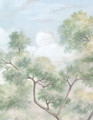 Pastorale Watercolor, printed mural wallpaper by Paul Montgomery. Up-close detail shot.