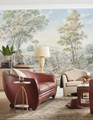 Pastorale Watercolor, printed mural wallpaper by Paul Montgomery. Full Color panoramic in room.