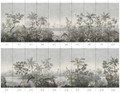 Floridana Silver, printed mural wallpaper by Paul Montgomery. Grisaille Color panel layout.