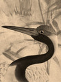 Bamboo and Cranes, printed mural wallpaper by Paul Montgomery. Sepia detail shot.