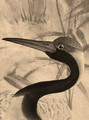 Bamboo and Cranes, printed mural wallpaper by Paul Montgomery. Sepia detail shot.