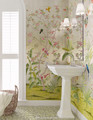 Enchanted Garden Silver, printed mural wallpaper by Paul Montgomery. Silver chinoiserie in room.