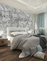 Equus Silver, printed mural wallpaper by Paul Montgomery. Silver modern mural in room.