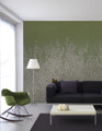 Hedgerow, printed mural wallpaper by Paul Montgomery. Light Green chinoiserie in room.
