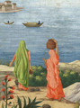India, printed mural wallpaper by Paul Montgomery. Antiqued detail shot.