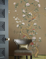 Jinan Sand, printed mural wallpaper by Paul Montgomery. Sand chinoiserie in room.