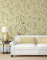 Lantilly Cream, printed mural wallpaper by Paul Montgomery. Cream chinoiserie in room.