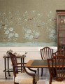 Nanjing Tea Paper, printed mural wallpaper by Paul Montgomery. Beige chinoiserie in room.