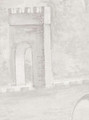 Pastorale, printed mural wallpaper by Paul Montgomery. Grisaille detail shot.