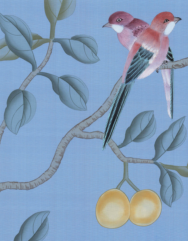 Trevarez Blue, printed mural wallpaper by Paul Montgomery. Detail shot.