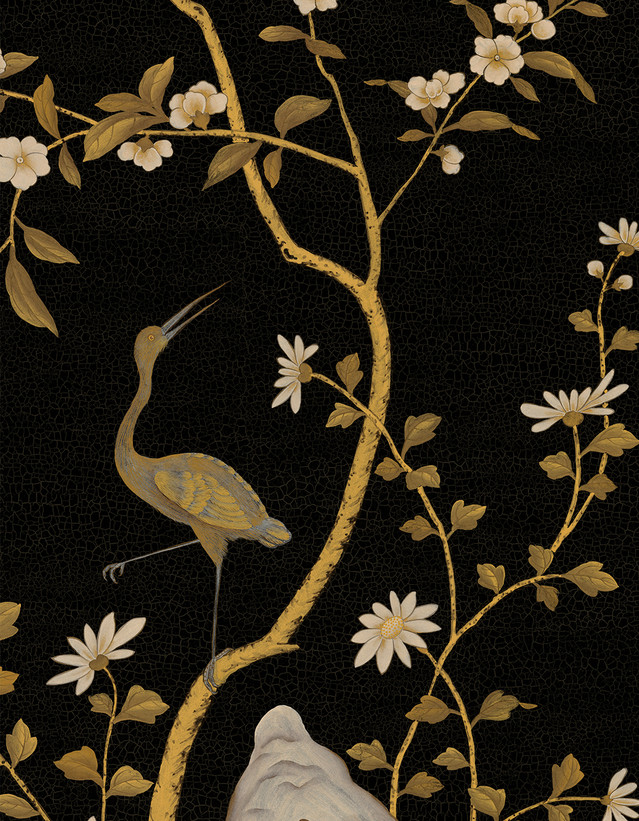 Coromandel Garden, printed mural wallpaper by Paul Montgomery. Detail shot.