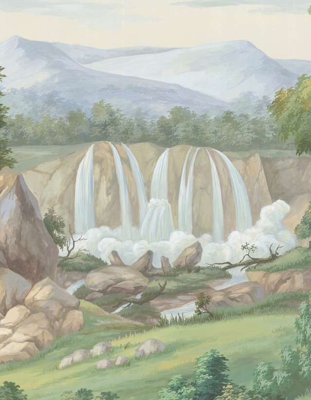 Blue Ridge, printed mural wallpaper by Paul Montgomery. Full color detail shot.