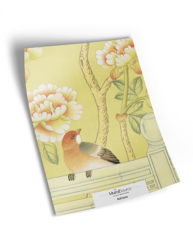 10" x 13" sample of Adriana; yellow chinoiserie.