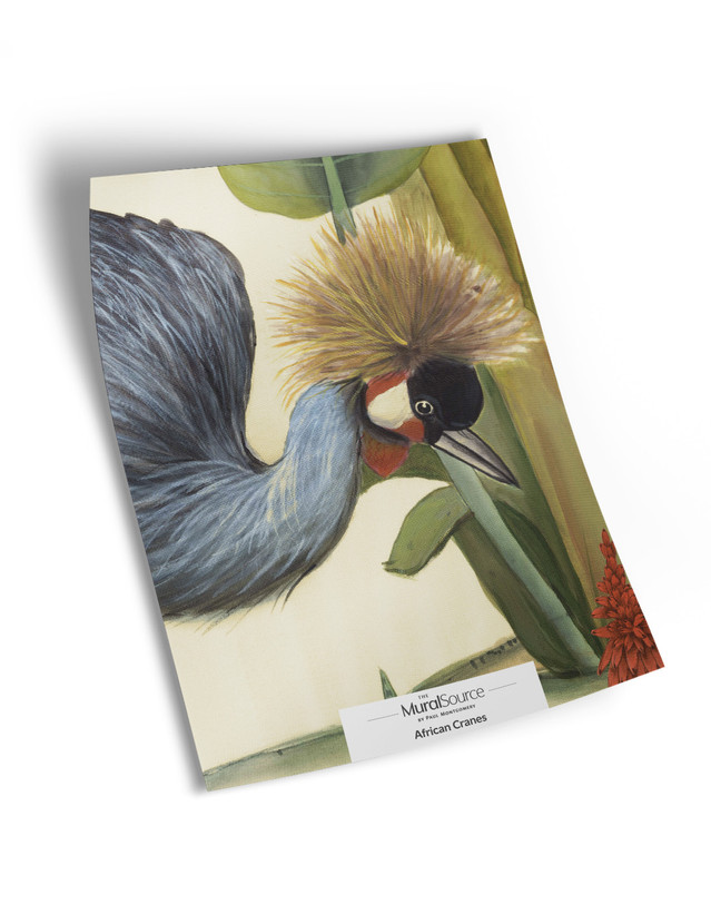 10" x 13" sample of African Cranes; beige modern mural