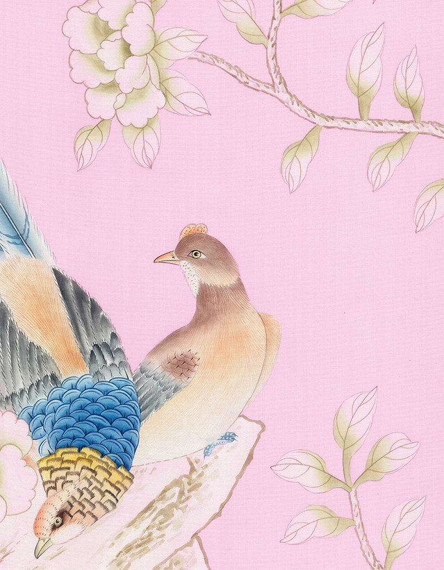 Anastasia, printed mural wallpaper by Paul Montgomery. Blush detail shot.