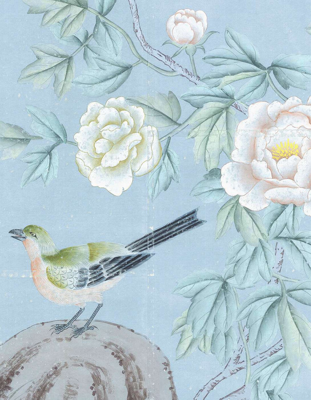 Belva, printed mural wallpaper by Paul Montgomery. Spring detail shot.