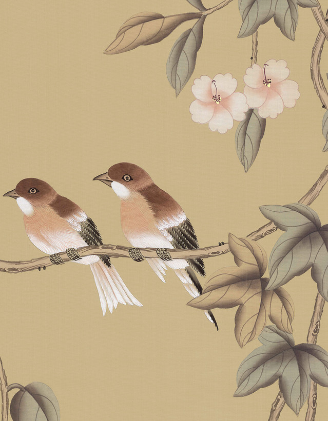 Bonmaison Tan, printed mural wallpaper by Paul Montgomery. Detail shot.