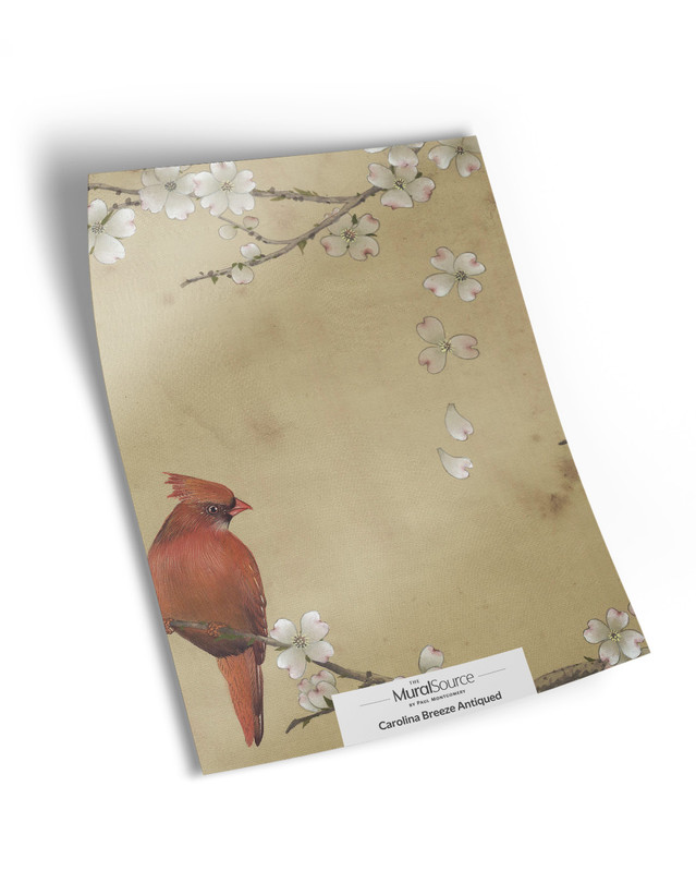 10" x 13" sample of Carolina Breeze Antiqued; beige chinoiserie