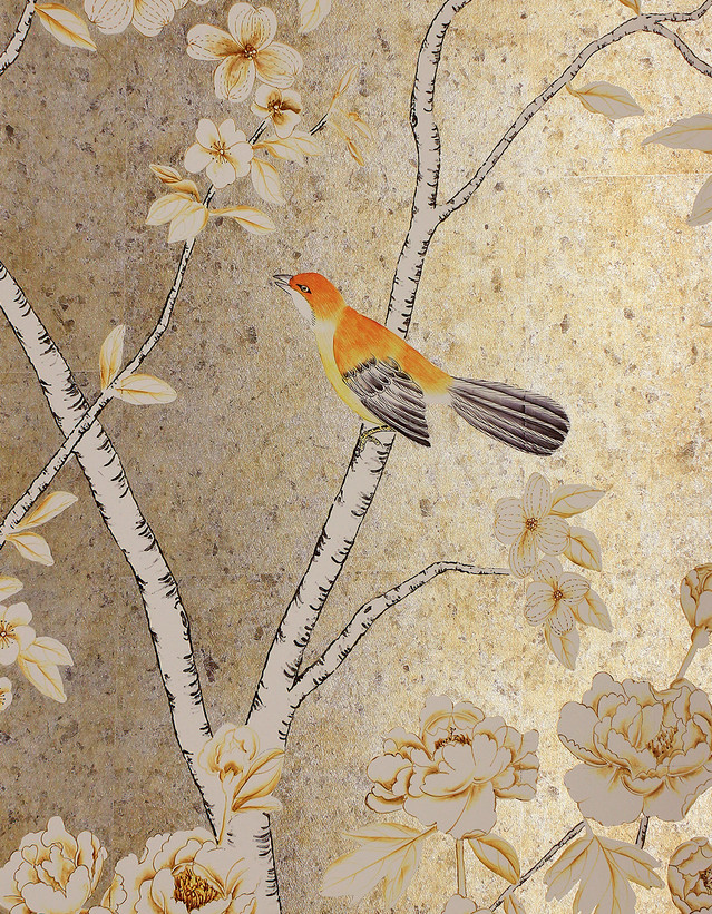 Carolina Silver Speckle printed mural wallpaper by Paul Montgomery. Detail shot.