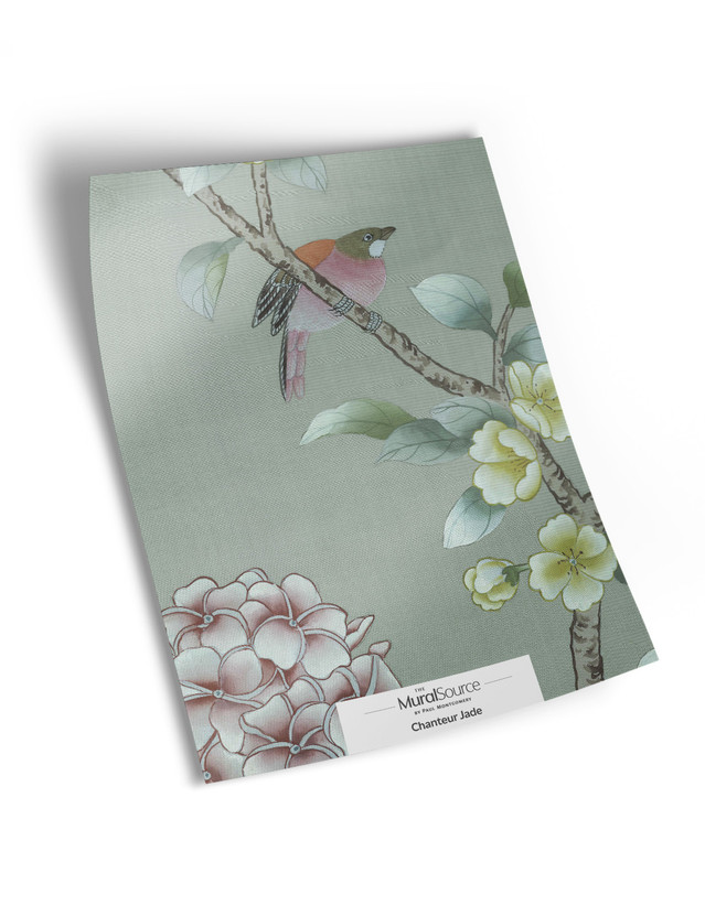 10" x 13" sample of Chanteur Jade; jade green chinoiserie