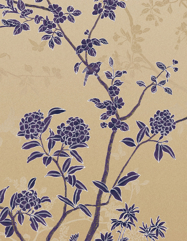 Chanteur Ultraviolet, printed mural wallpaper by Paul Montgomery. Ultraviolet detail shot.