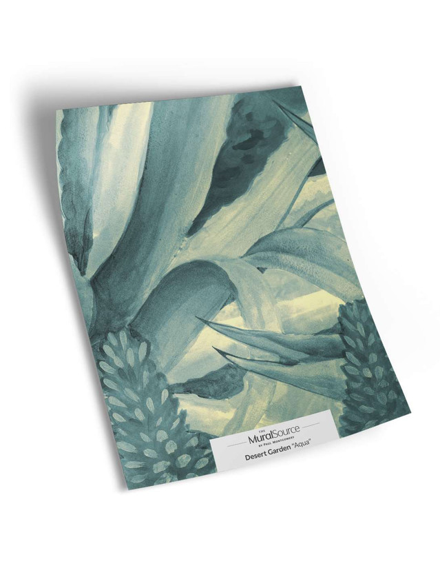 10" x 13" sample of Desert Garden; cyan modern mural