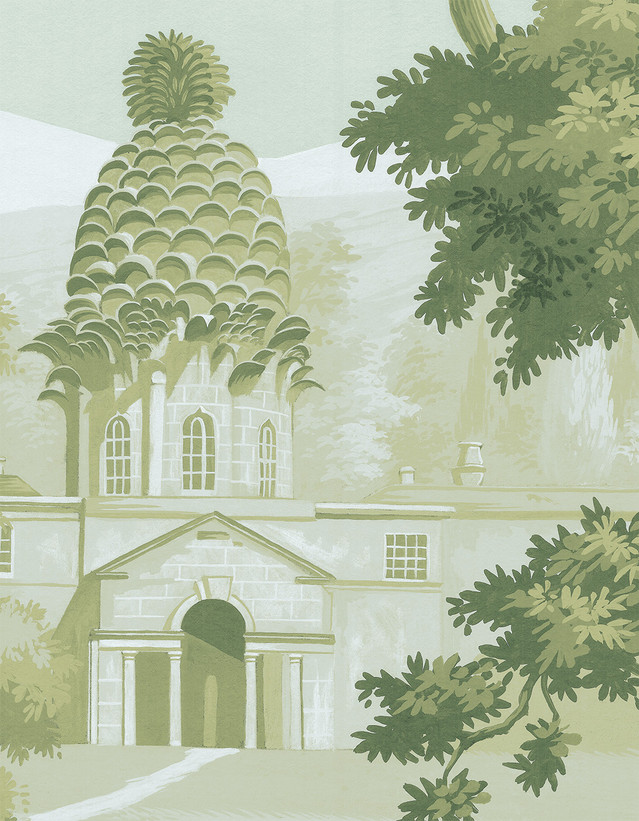 English Garden, printed mural wallpaper by Ariel Okin for Paul Montgomery. Detail shot.
